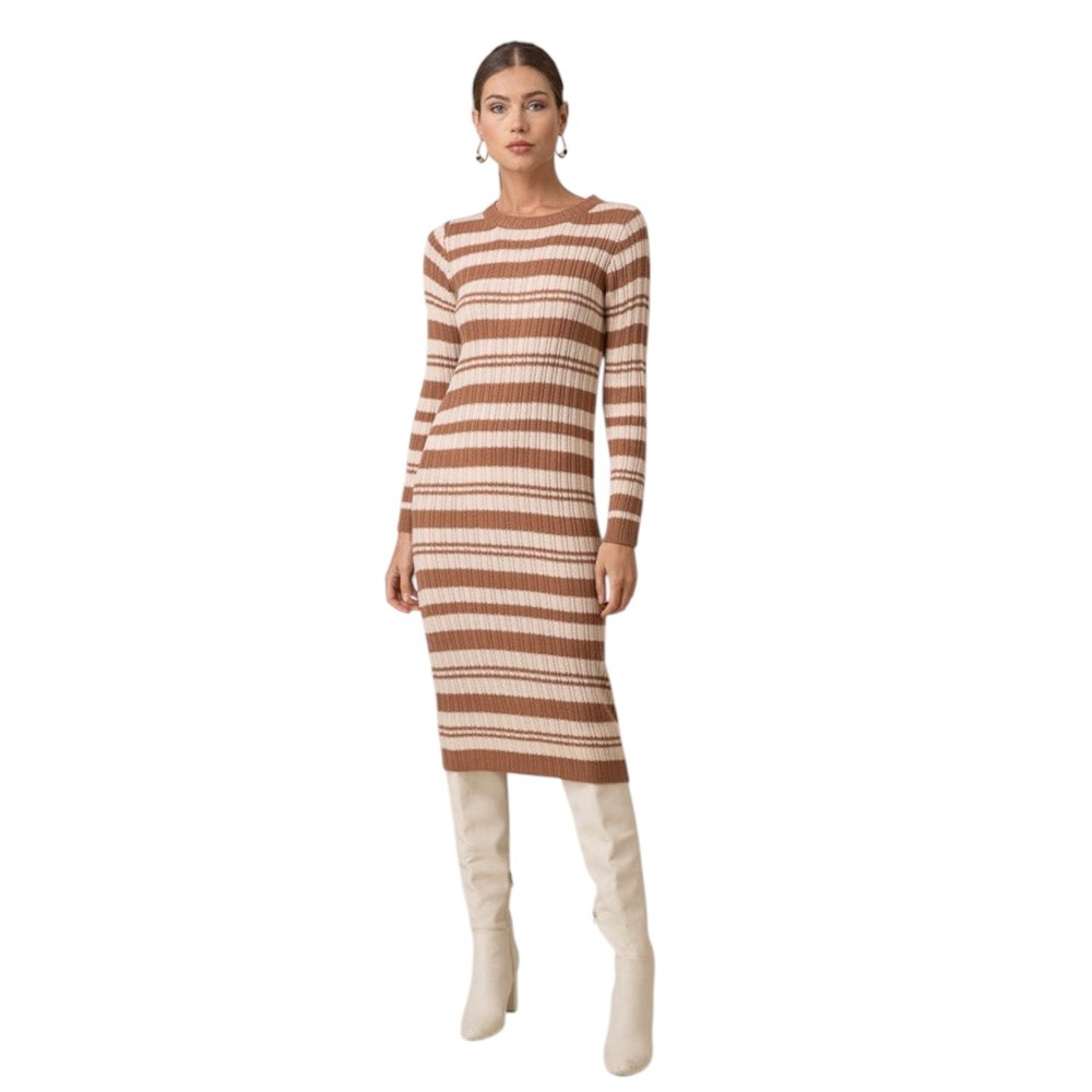 Line & Dot Duo Striped Sweater Dress Sienna Midi Minimalist Women's Size XS NWT‎